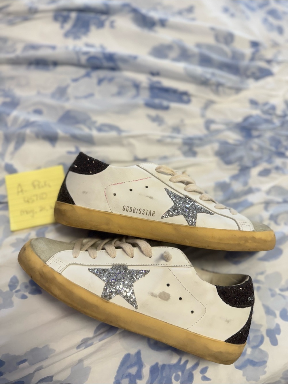 Golden Goose White Sneakers with Silver Glitter Star - Picture 3 of 9